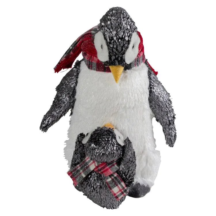 12" Plush Mother Penguin and Chick Christmas Figurine