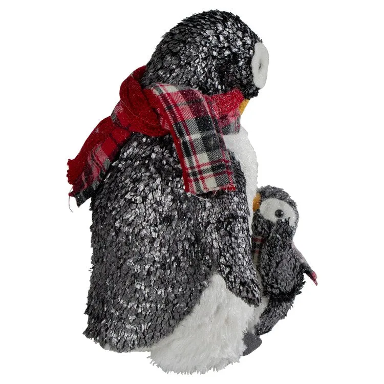 12" Plush Mother Penguin and Chick Christmas Figurine