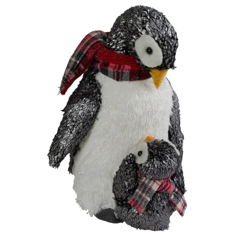 12" Plush Mother Penguin and Chick Christmas Figurine