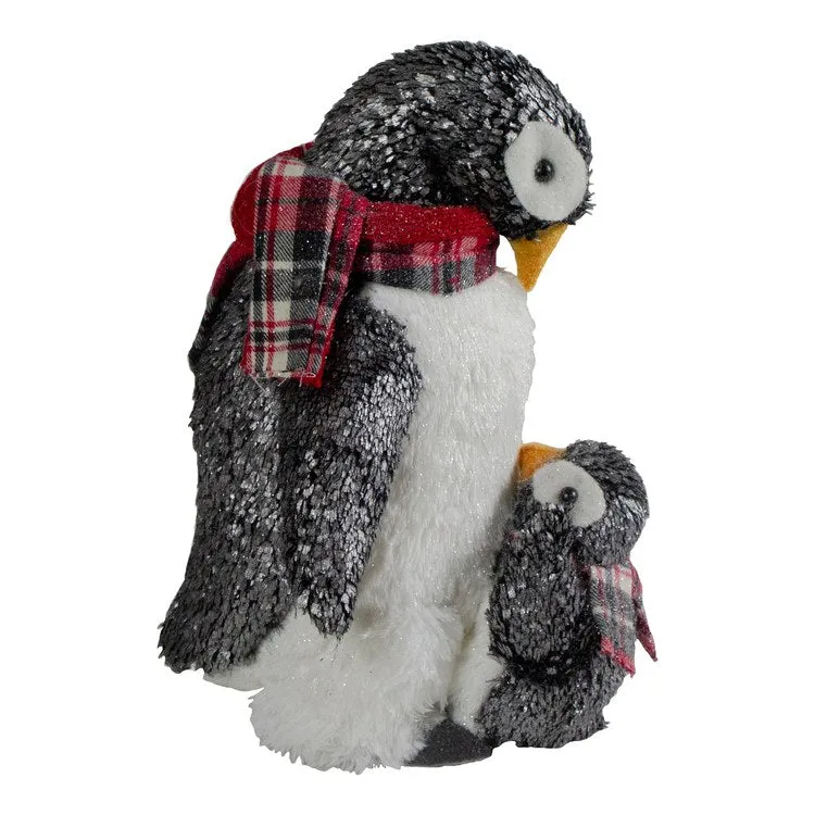 12" Plush Mother Penguin and Chick Christmas Figurine