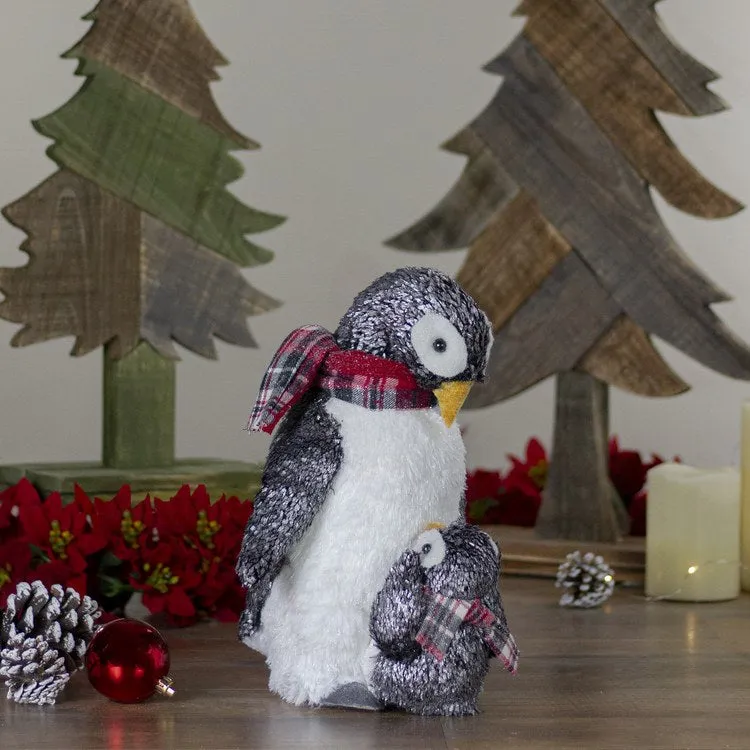 12" Plush Mother Penguin and Chick Christmas Figurine