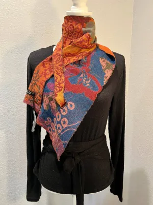 510/Burnt Orange/Blue Pointed scarf in Boiled Wool