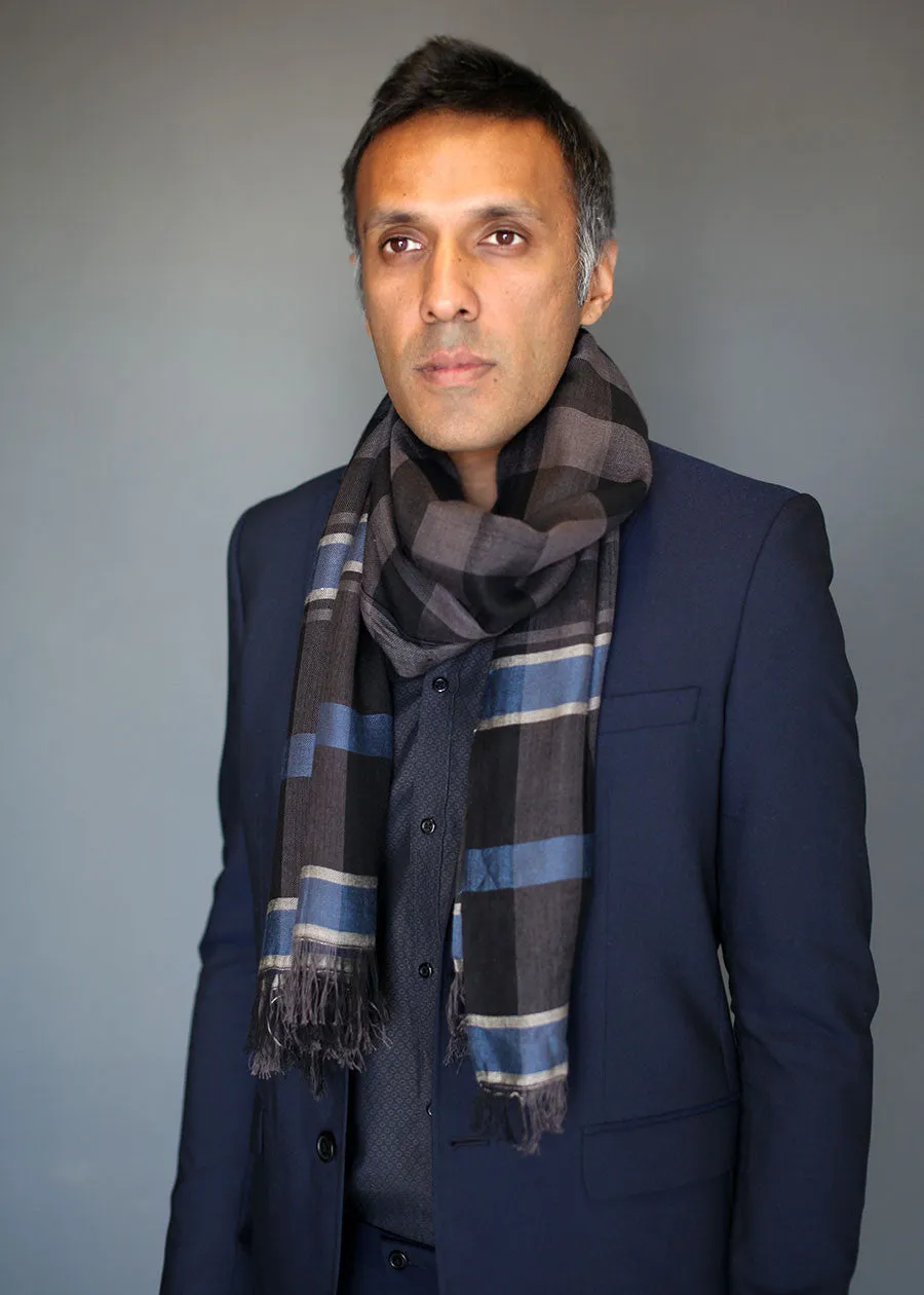 Adam Black & Blue Checkered Plaid Scarf