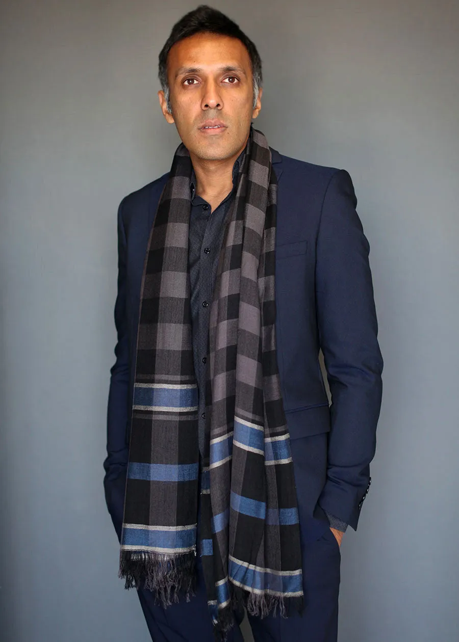 Adam Black & Blue Checkered Plaid Scarf