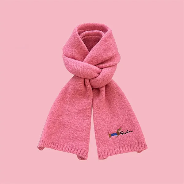 Adorable Puppy Embroidery Scarf - Soft Knit Design - Beige - Gray - Cozy Winter Warmth