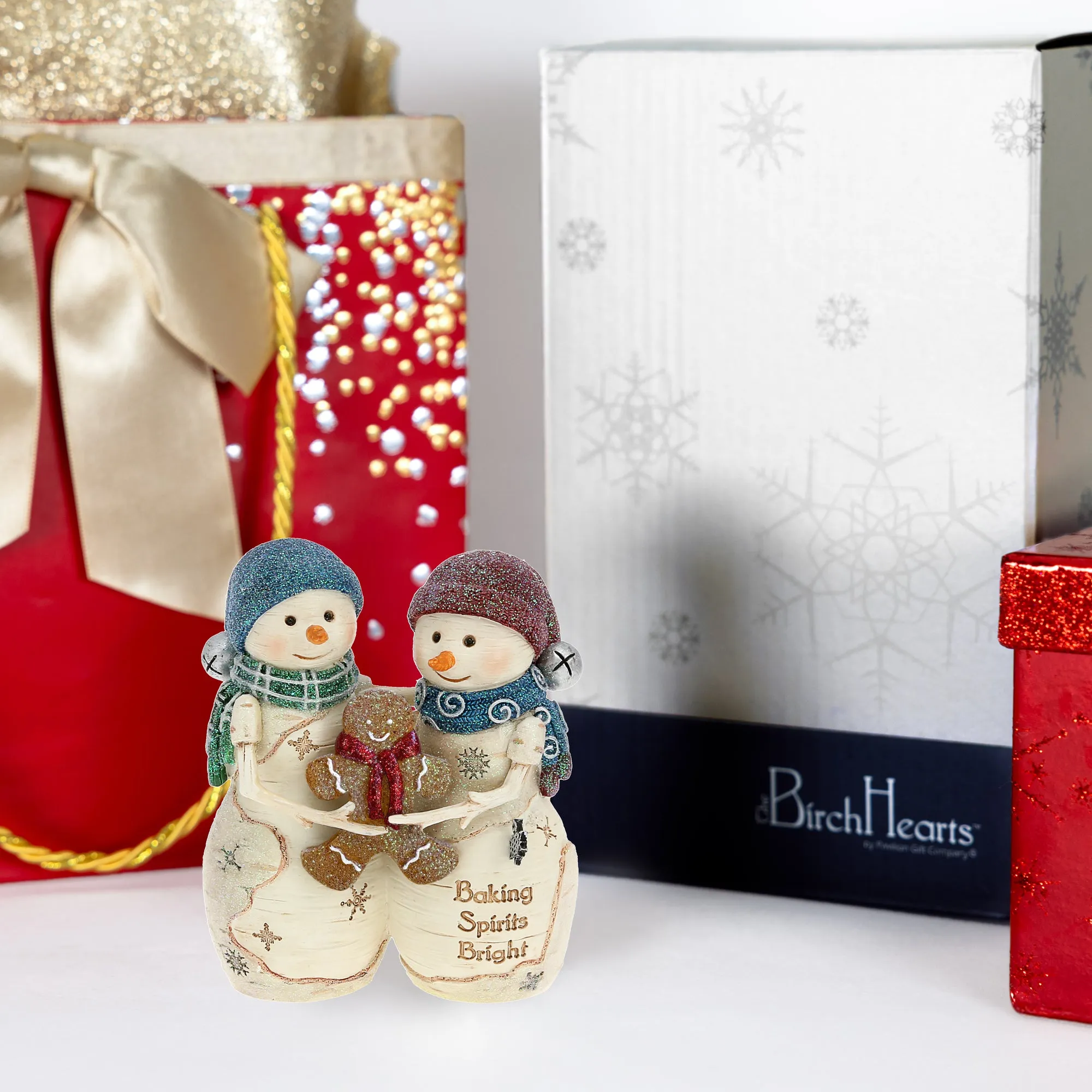 Baking Spirits 4.5" Snowcouple Holding a Gingerbread Man