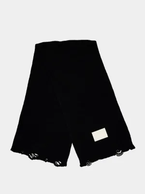 Black Ribbed Wool Scarf With Destroyed Effect