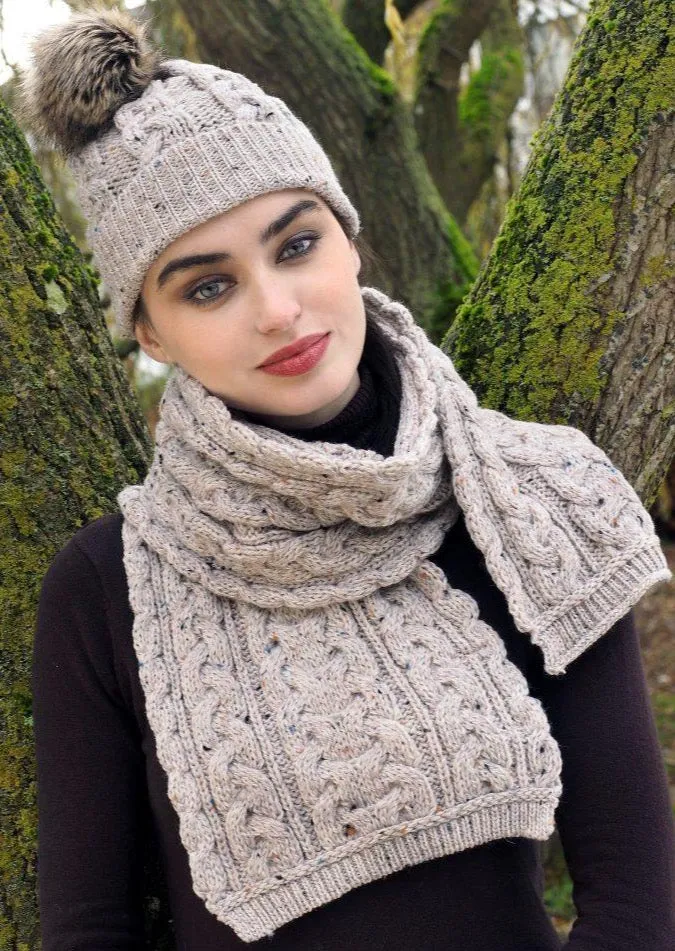 Chunky Cable Knit Aran Scarf | Oatmeal