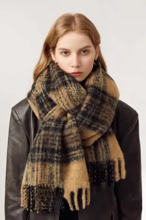 Chunky Oversized Wool Blend Plaid Blanket Scarf