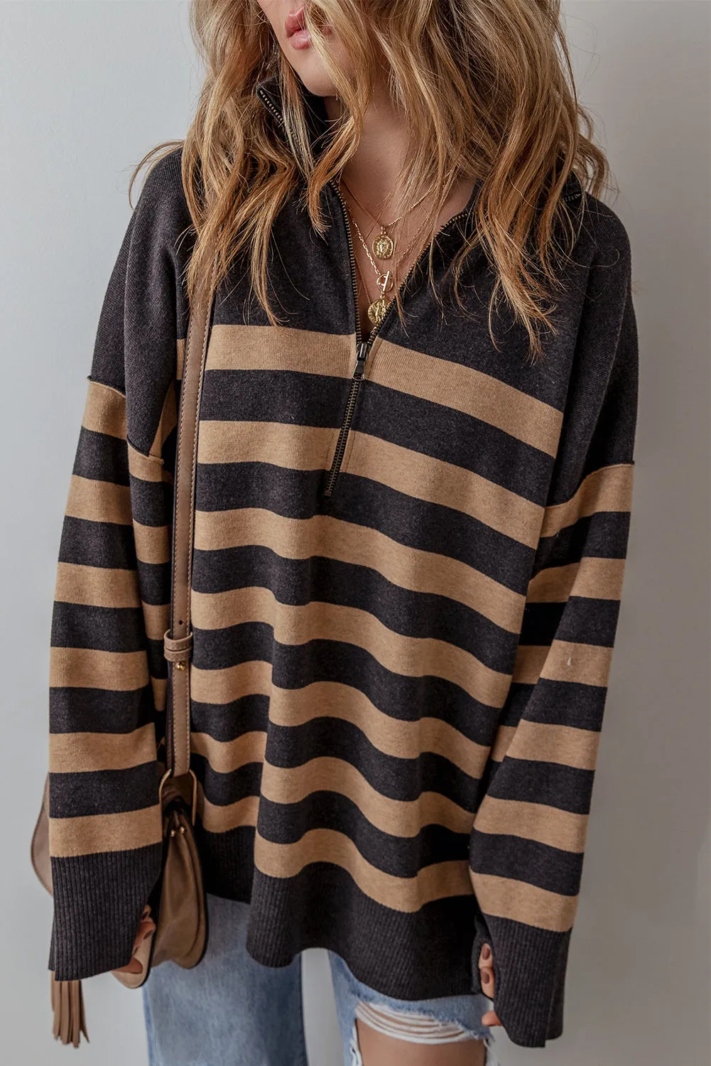 Collared Quarter Zipper Oversized Sweater