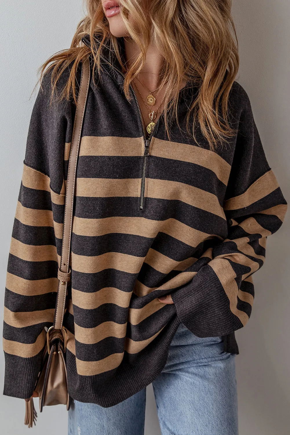 Collared Quarter Zipper Oversized Sweater