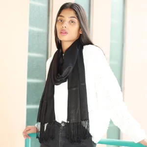 Contemporary Solid Black Satin Scarf