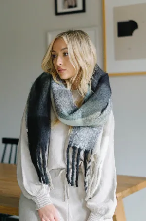 Cozy Feels Multicolor Fringe Scarf - Grey/Teal