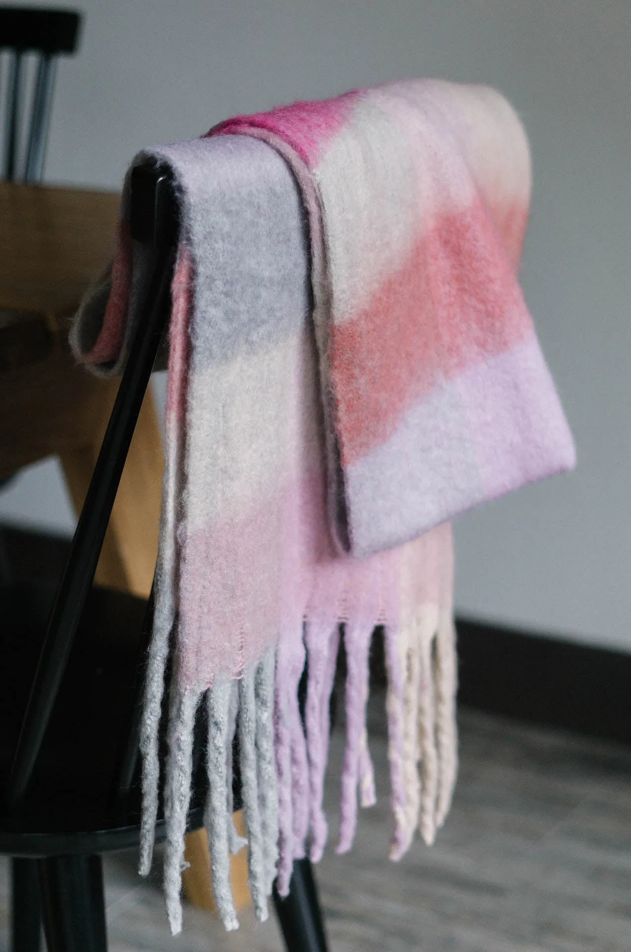 Cozy Feels Multicolor Fringe Scarf - Pink