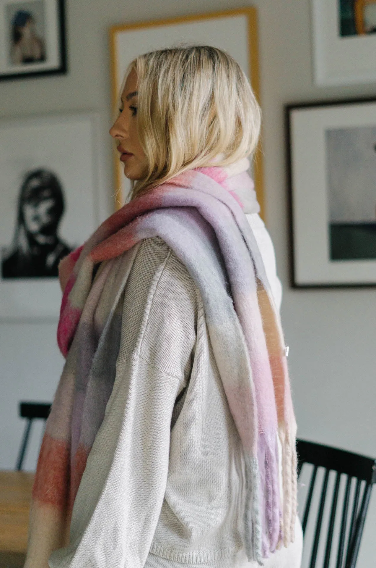 Cozy Feels Multicolor Fringe Scarf - Pink