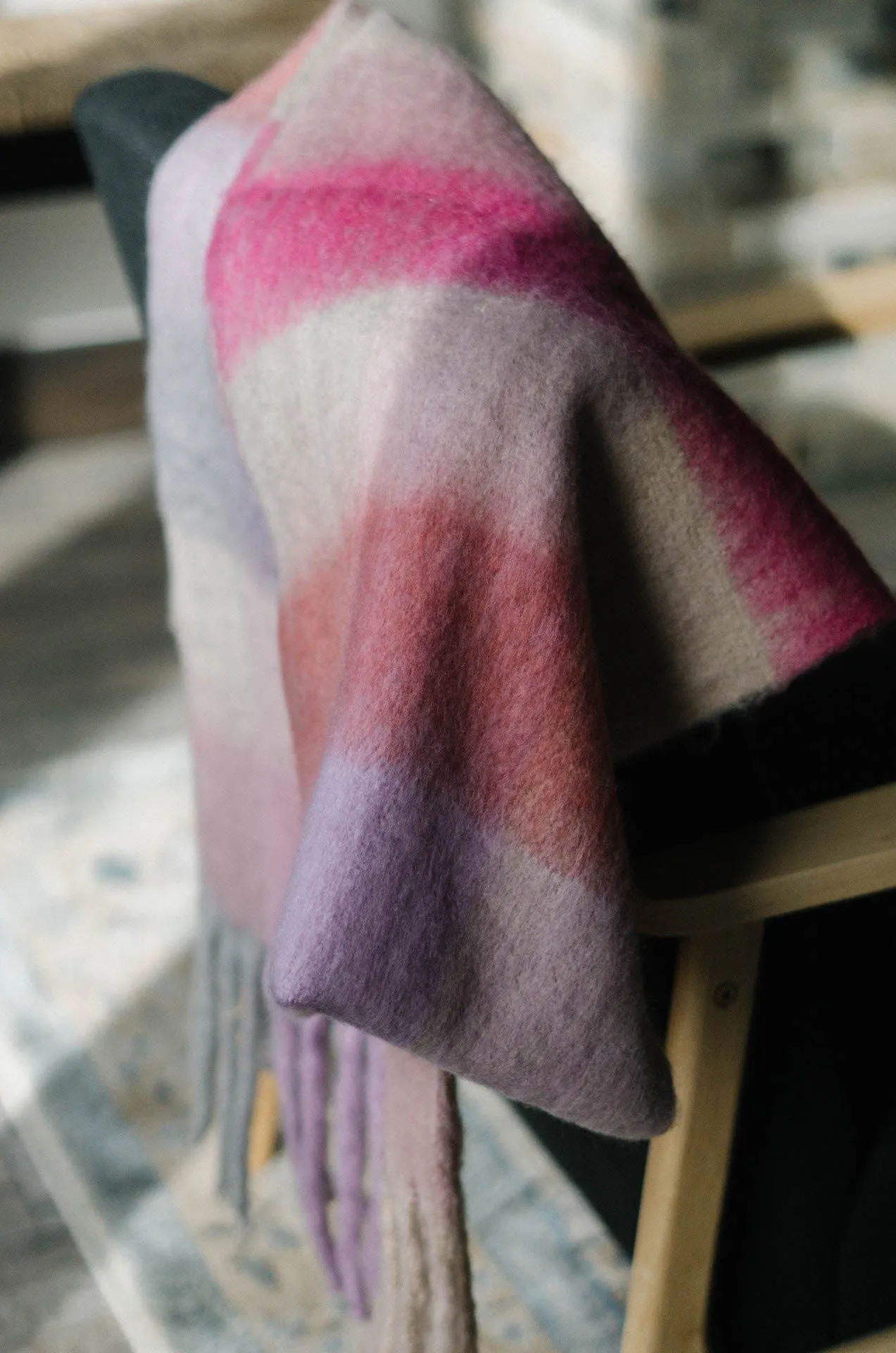 Cozy Feels Multicolor Fringe Scarf - Pink