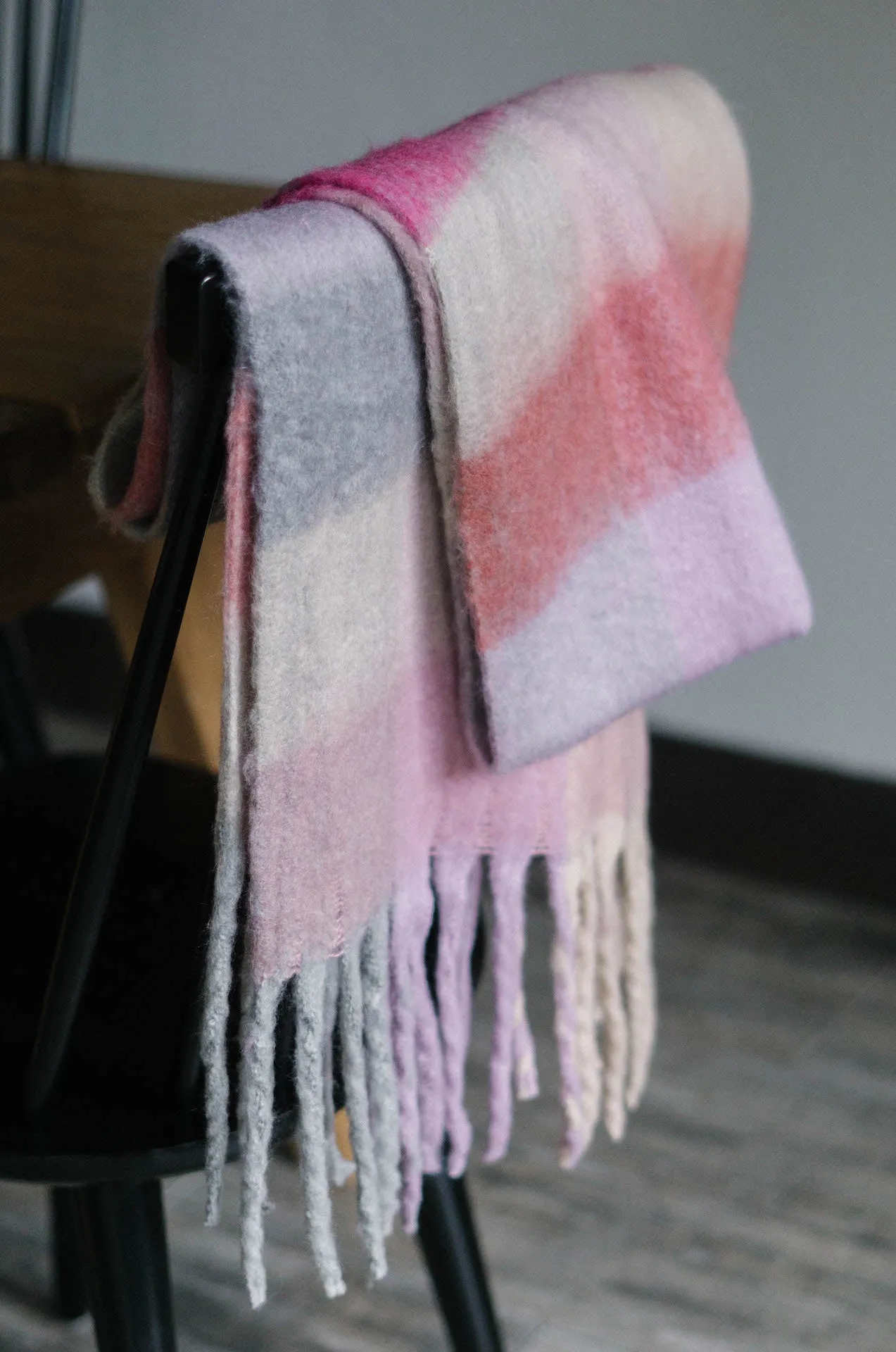 Cozy Feels Multicolor Fringe Scarf - Pink