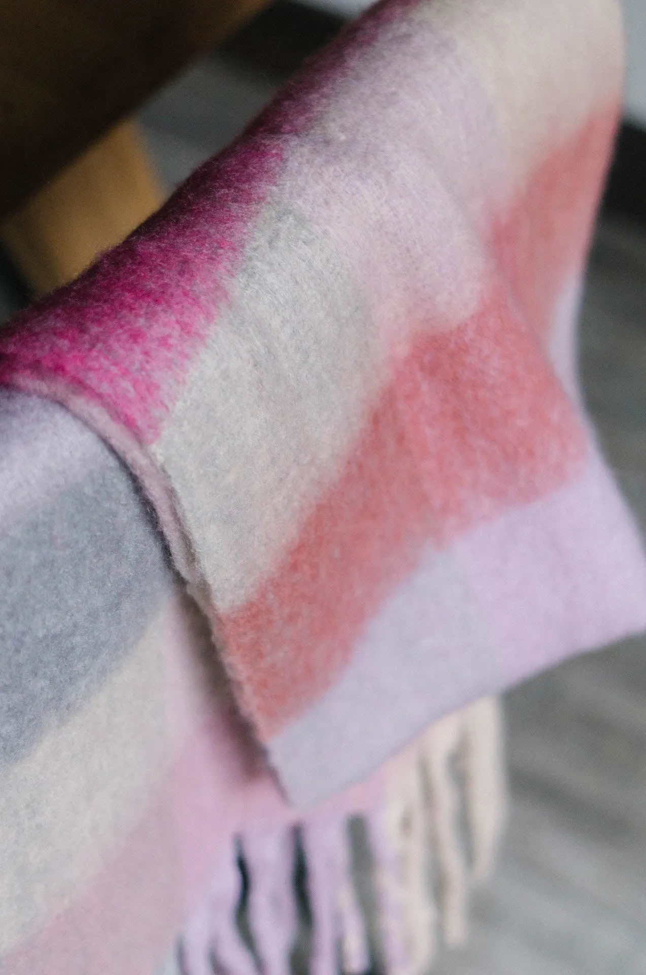 Cozy Feels Multicolor Fringe Scarf - Pink