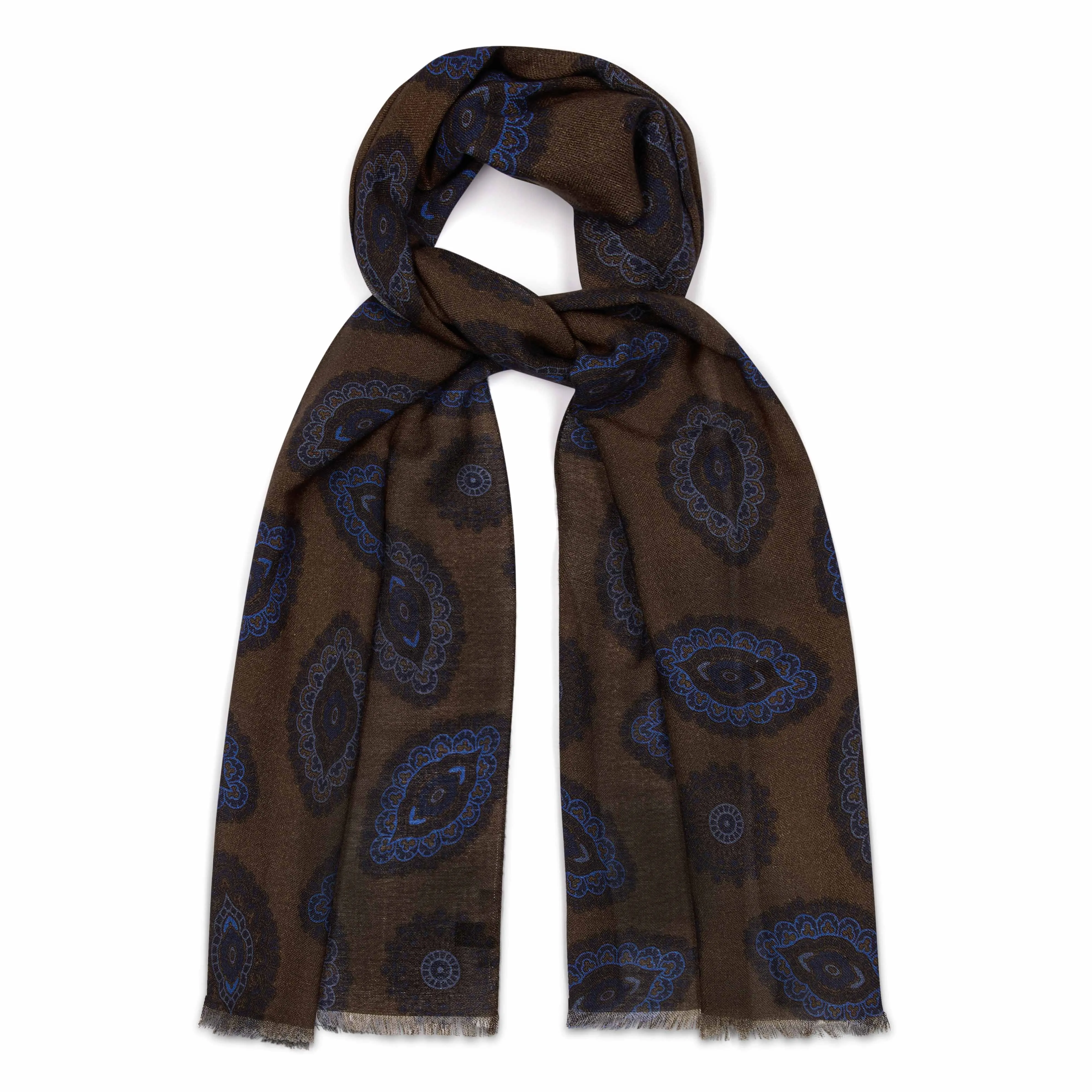 Edwardian Motif Wool Scarf in Brown