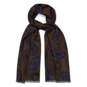 Edwardian Motif Wool Scarf in Brown