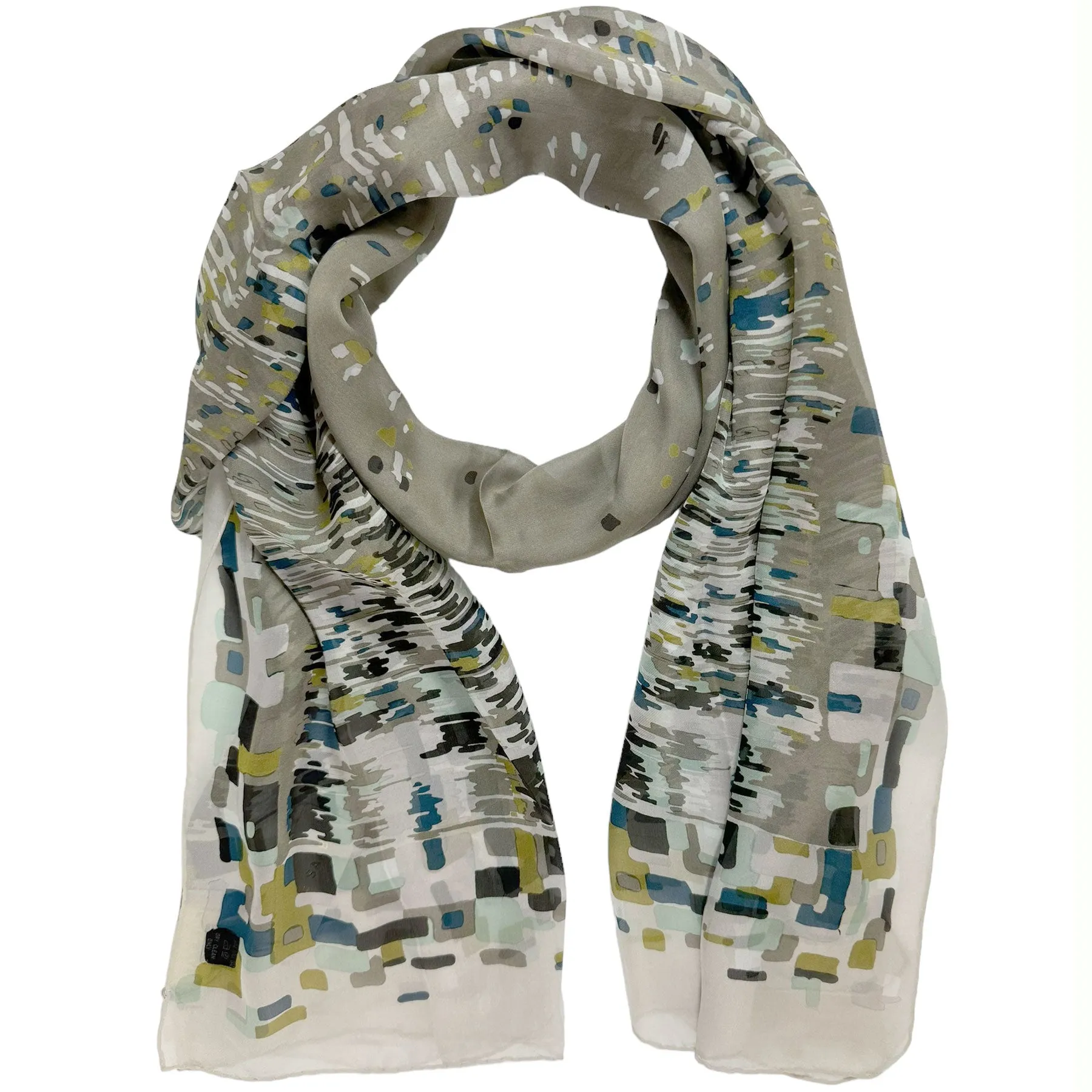 Elie Saab Scarf Gray Olive Dark Blue Design - Chiffon Silk Designer Shawl