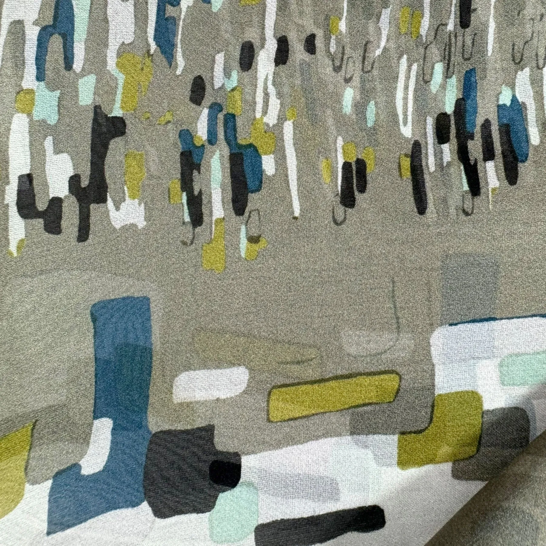 Elie Saab Scarf Gray Olive Dark Blue Design - Chiffon Silk Designer Shawl