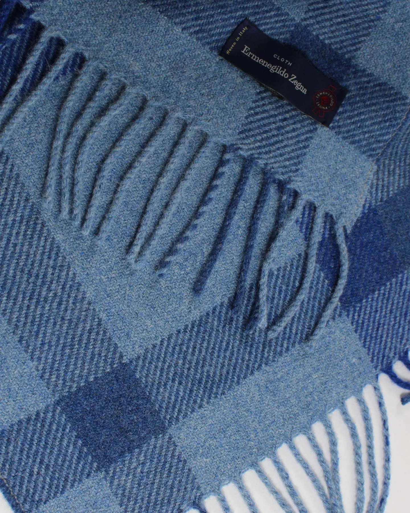 Ermenegildo Zegna Throw Blanket Blue Plaid Design Wool Alpaca Cashmere SALE