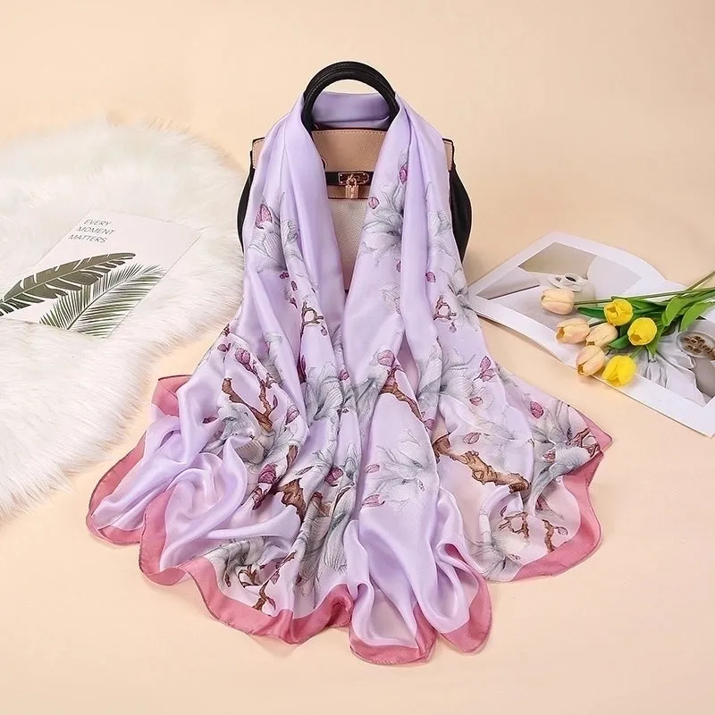Fashion Flower Satin Printing Silk Scarves