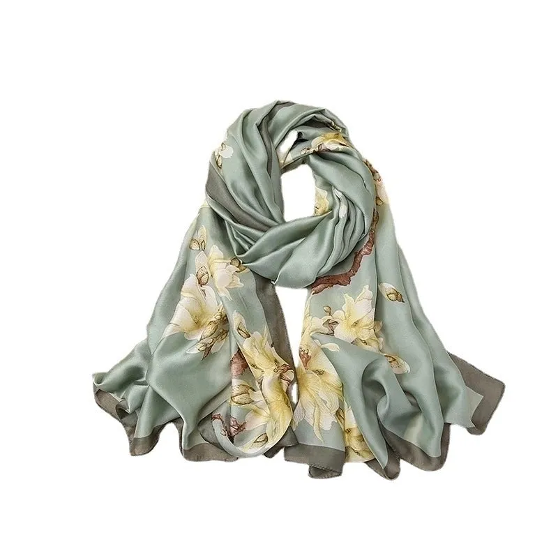 Fashion Flower Satin Printing Silk Scarves