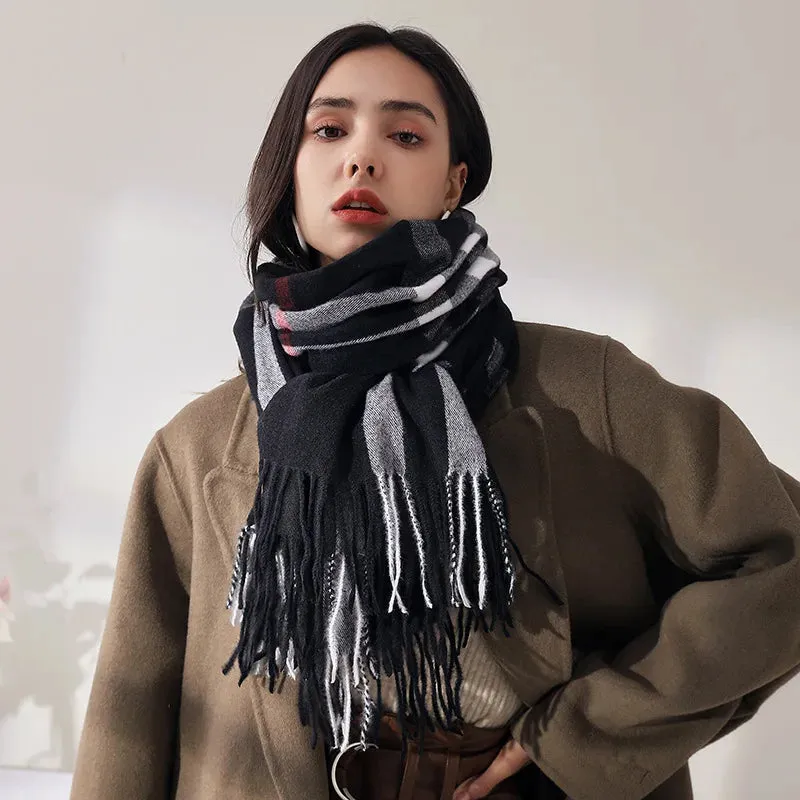 Fashionable Plaid Mid-length Imitation Cashmere Warm Sweet Cute Autumn Winter Scarf