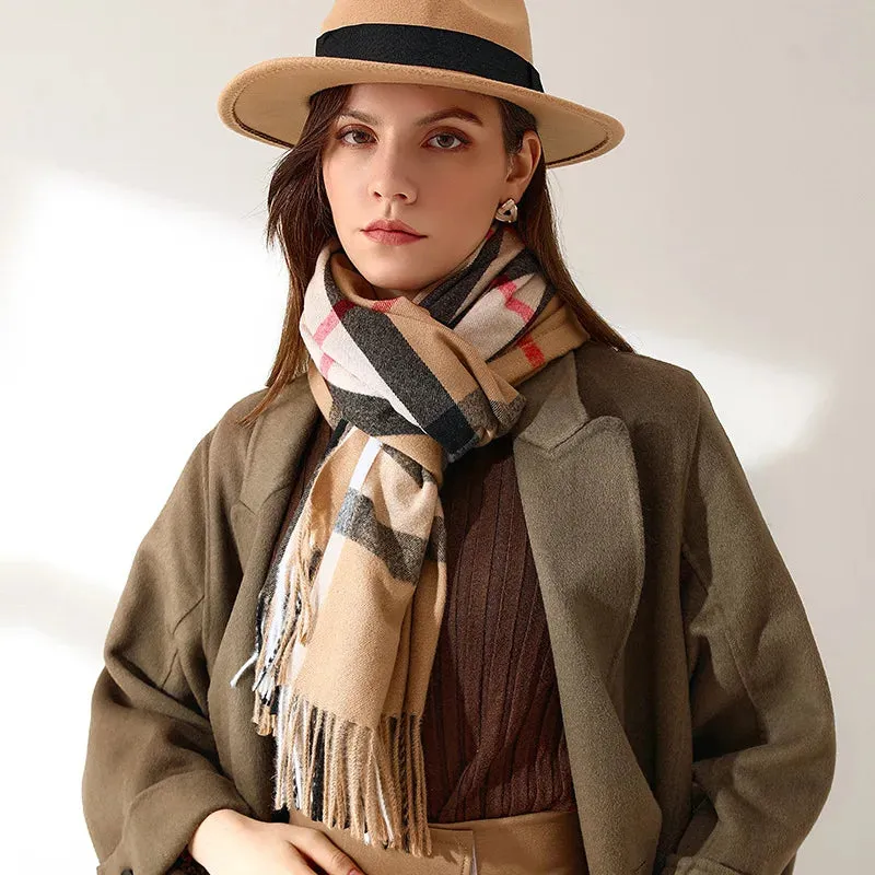 Fashionable Plaid Mid-length Imitation Cashmere Warm Sweet Cute Autumn Winter Scarf