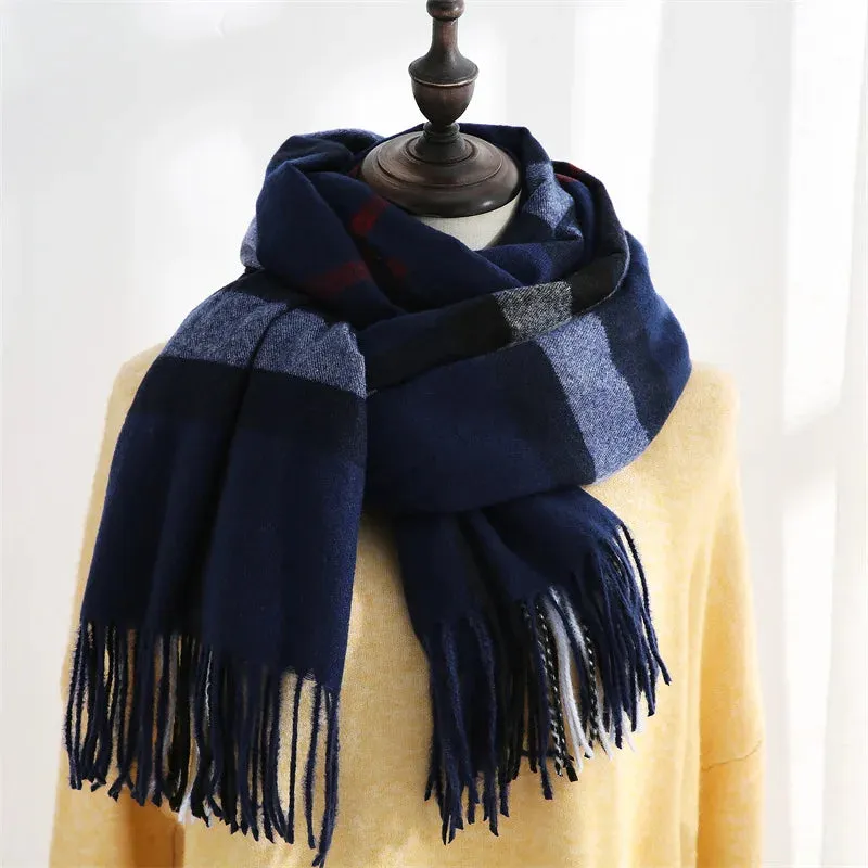 Fashionable Plaid Mid-length Imitation Cashmere Warm Sweet Cute Autumn Winter Scarf