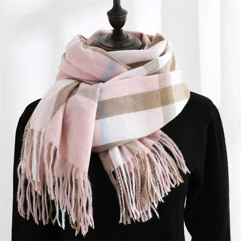 Fashionable Plaid Mid-length Imitation Cashmere Warm Sweet Cute Autumn Winter Scarf