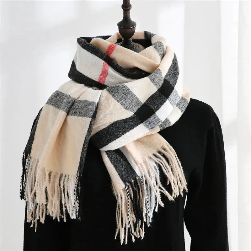 Fashionable Plaid Mid-length Imitation Cashmere Warm Sweet Cute Autumn Winter Scarf