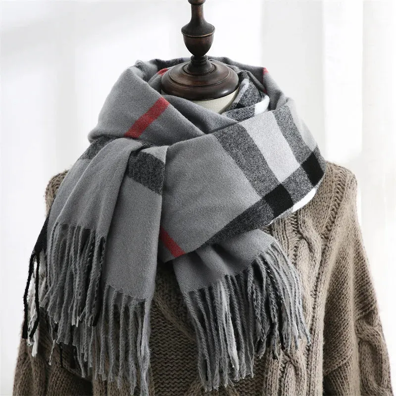 Fashionable Plaid Mid-length Imitation Cashmere Warm Sweet Cute Autumn Winter Scarf