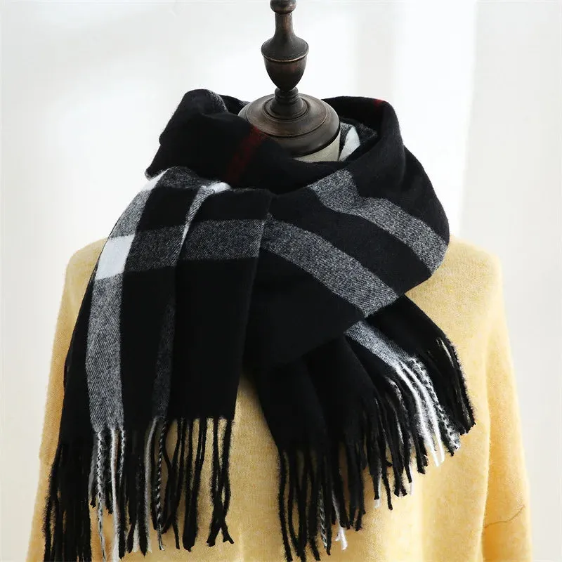 Fashionable Plaid Mid-length Imitation Cashmere Warm Sweet Cute Autumn Winter Scarf