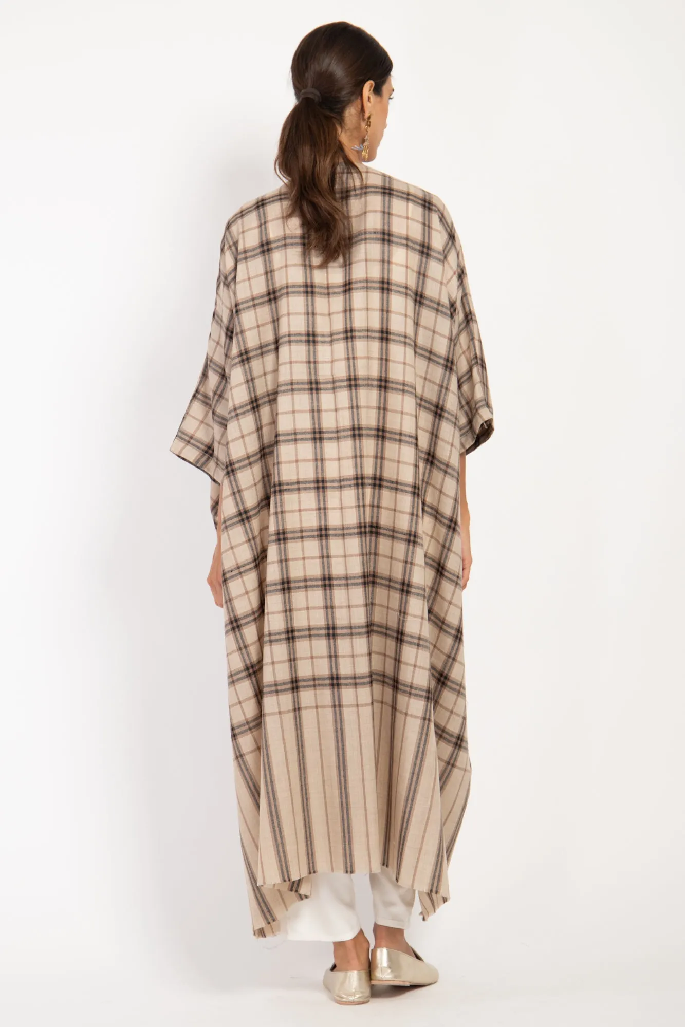 Foulard Wool Checks Brown and Beige Abaya