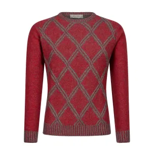 HENRY SARTORIAL Plaid Crew Neck 70% Wool 7GG RED