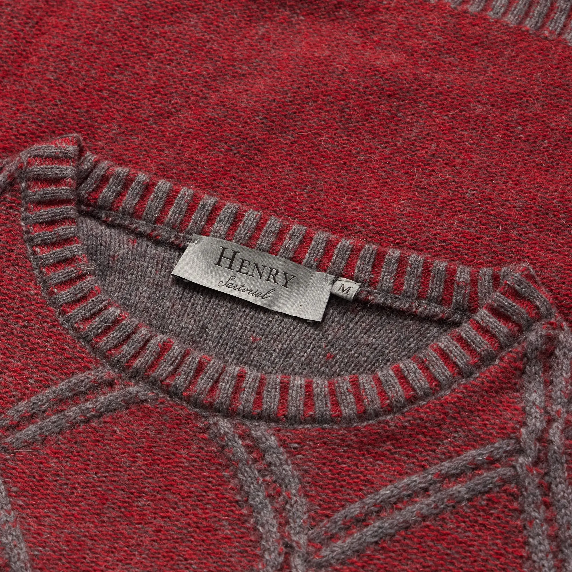 HENRY SARTORIAL Plaid Crew Neck 70% Wool 7GG RED