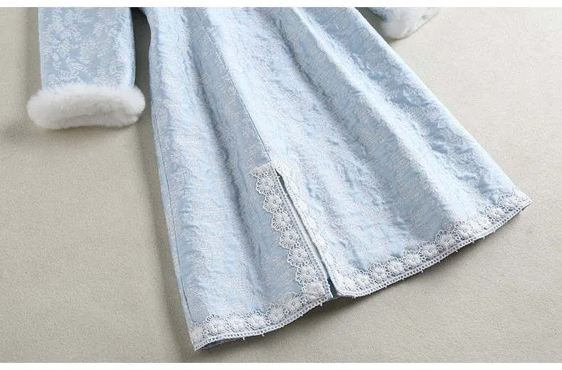 High-end Fur Collar Plush Jacquard Short Cotton Dress