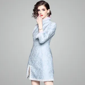 High-end Fur Collar Plush Jacquard Short Cotton Dress