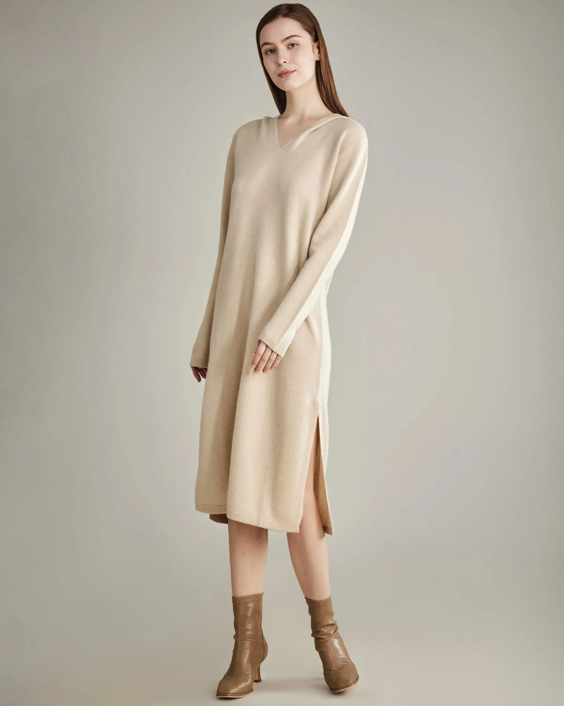 Hooded Cashmere Knit Dress