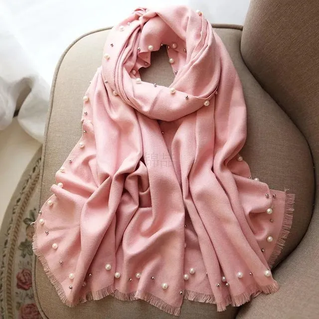 Hot Sale New Pink Solid Beads Women's Artifical Cashmere Pashmina Scarf Warm Scarf Shawl Fashion Large Scarfs 190x70cm