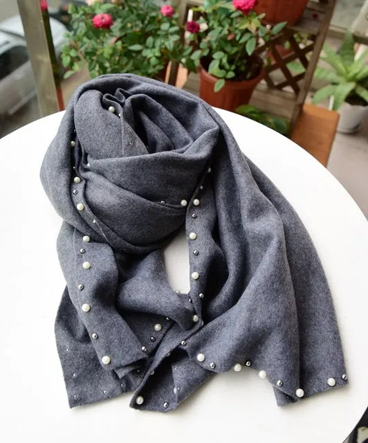 Hot Sale New Pink Solid Beads Women's Artifical Cashmere Pashmina Scarf Warm Scarf Shawl Fashion Large Scarfs 190x70cm