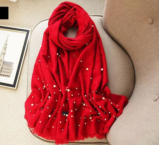 Hot Sale New Pink Solid Beads Women's Artifical Cashmere Pashmina Scarf Warm Scarf Shawl Fashion Large Scarfs 190x70cm
