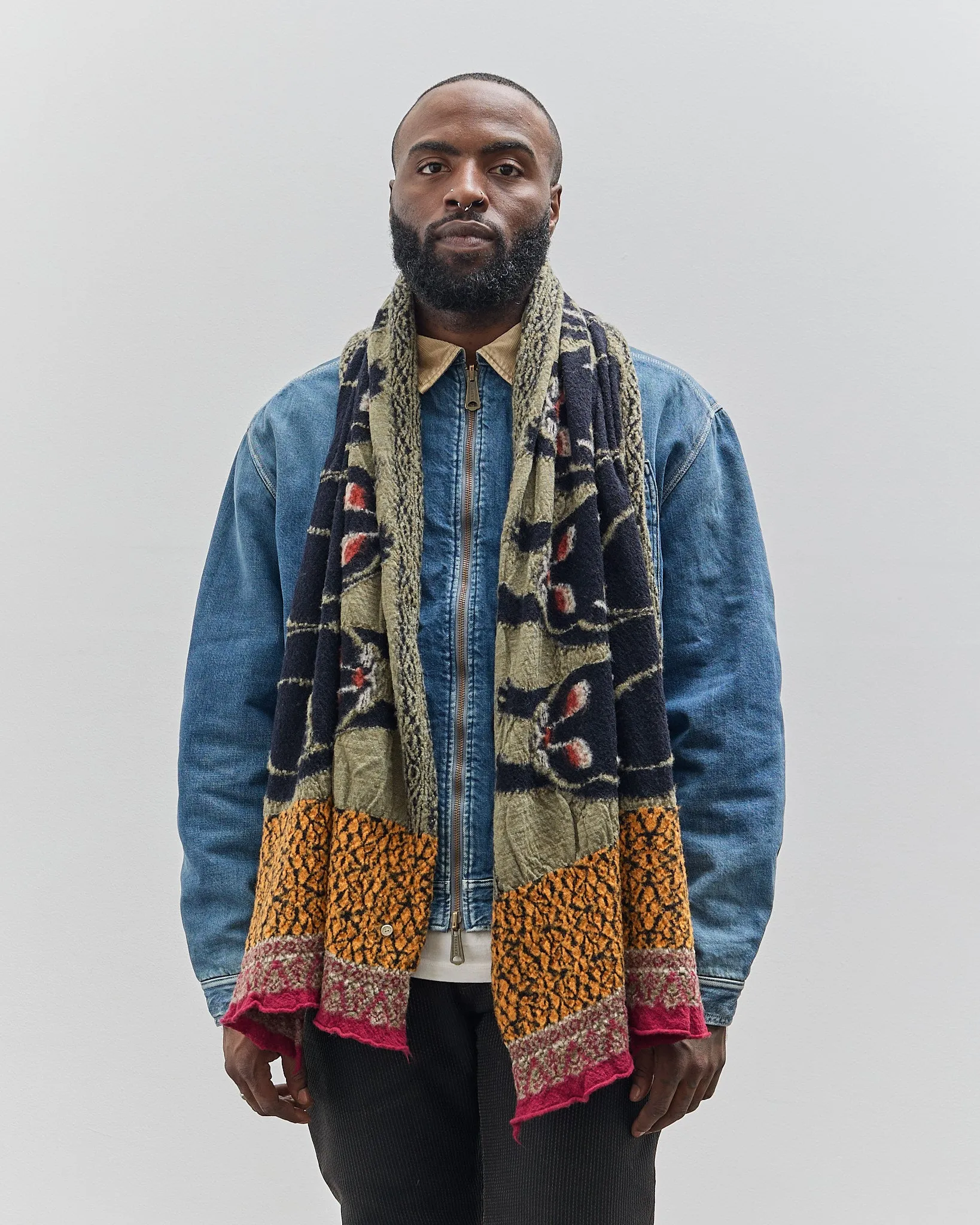 Kapital Fulling Wool Scarf Bagdad Cat, Green