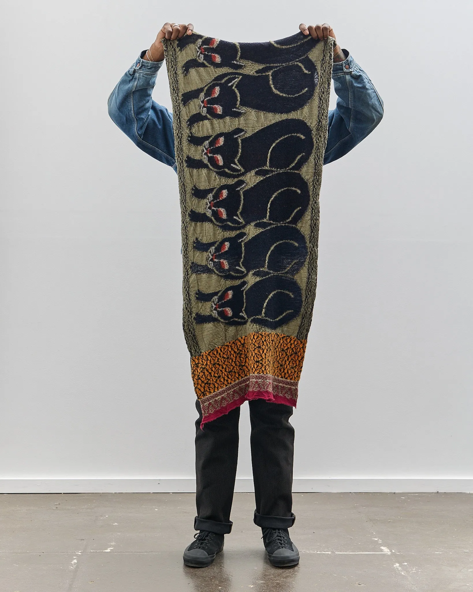 Kapital Fulling Wool Scarf Bagdad Cat, Green