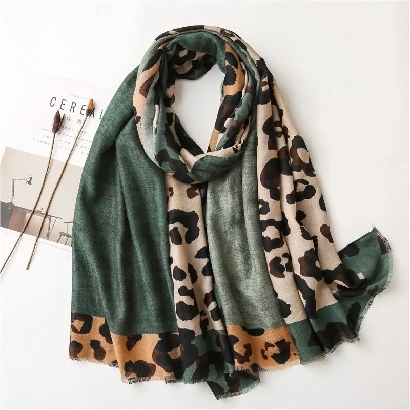 Korean Coffee Color Classic Leopard Scarf