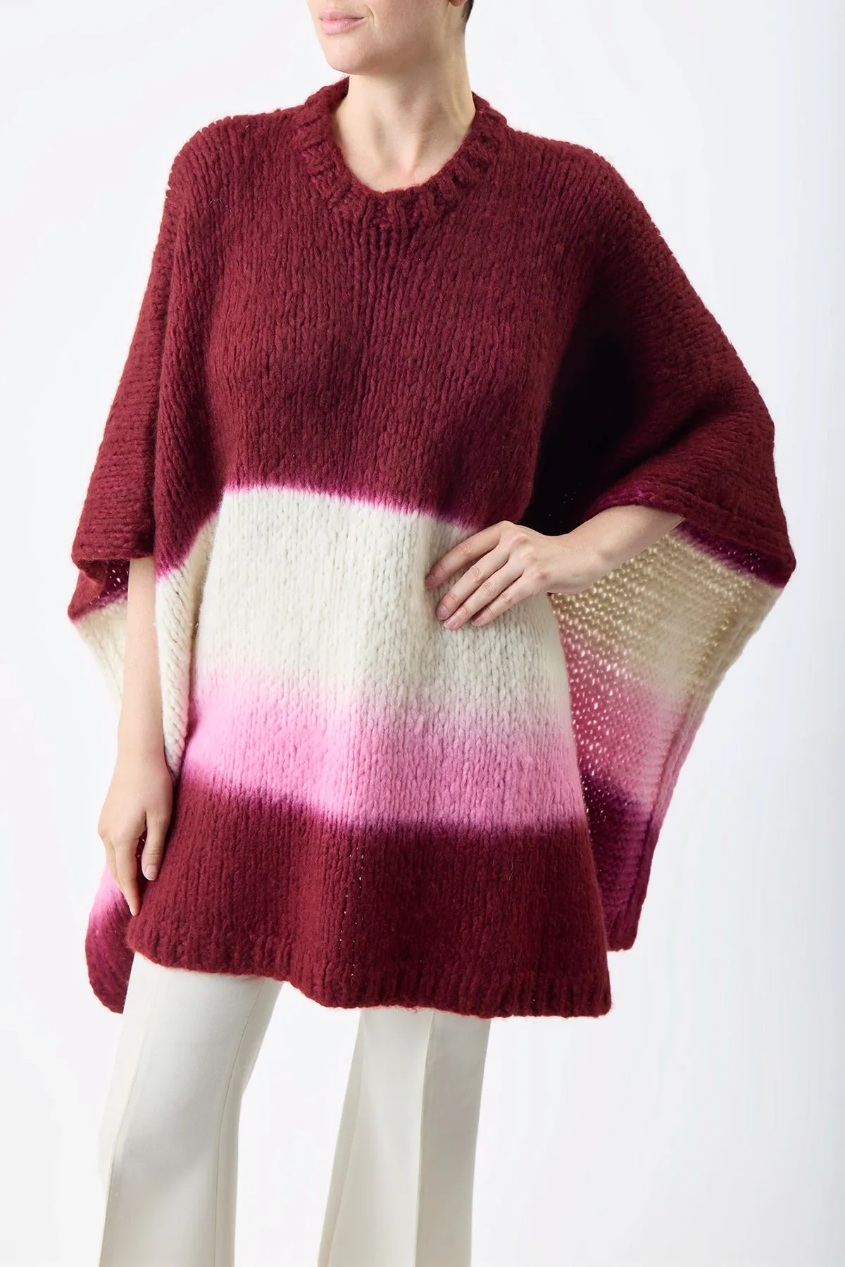 Lyla Knit Ponco in Dip Dye Bordeaux Multi Welfat Cashmere