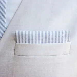 Men's Pocket Square / Gray Linen Stripe